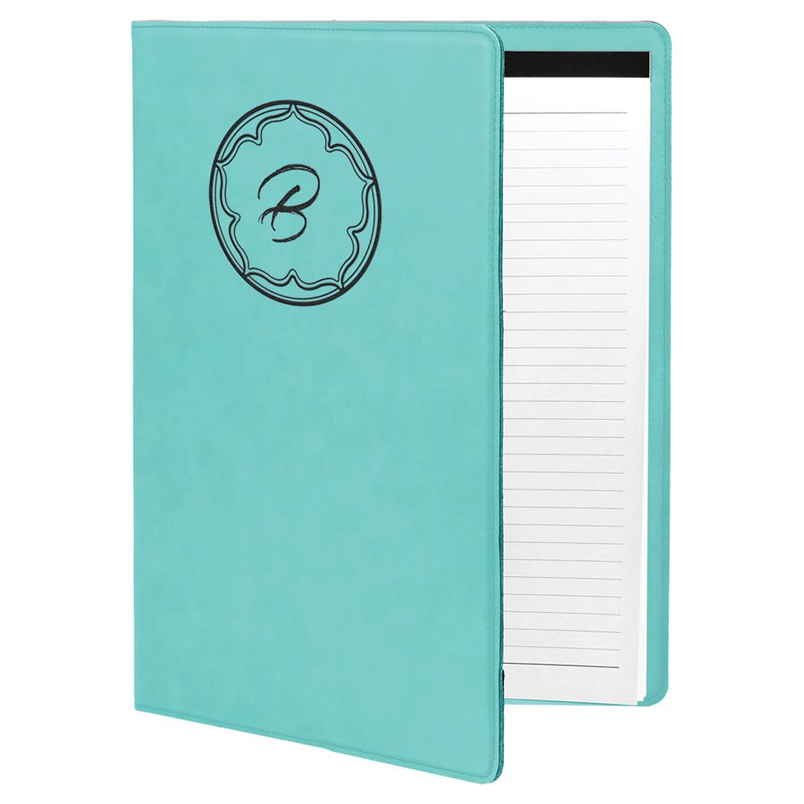 Engraved Leatherette Portfolio with Notepad - Teal / Small (7 x 9 in)