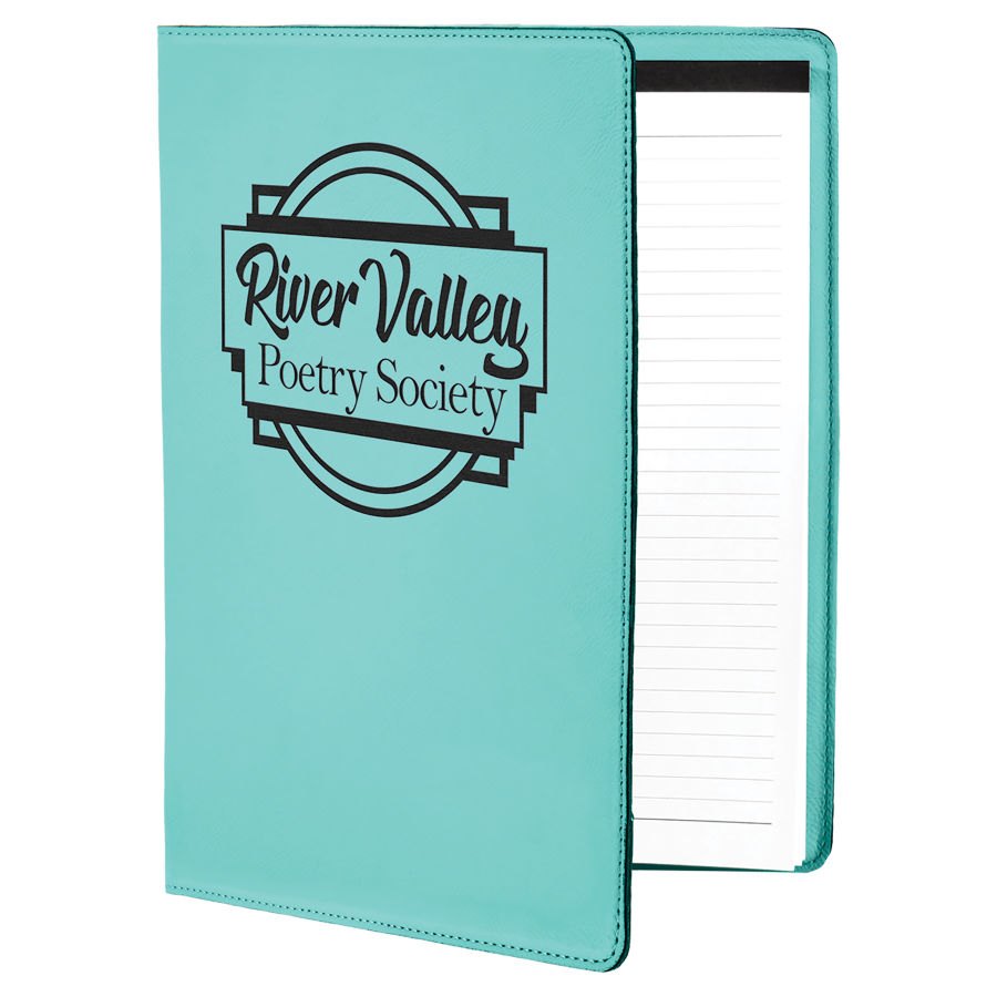 Engraved Leatherette Portfolio with Notepad - Teal / Large (9 1/2 x 12 in)