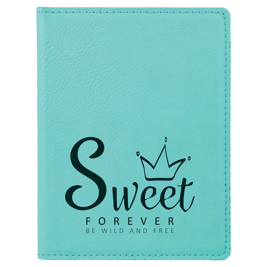 Engraved Leatherette Passport Holder - Teal
