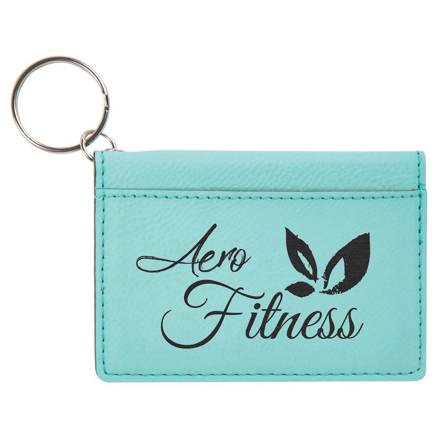 Engraved Leatherette Keychain ID Holder - Teal