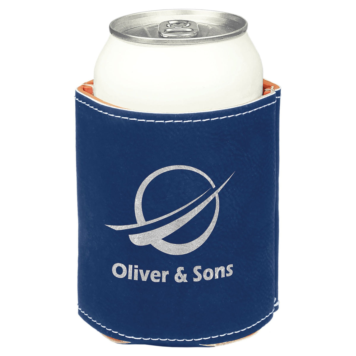 Engraved Leatherette Beverage Holder - Blue/Silver