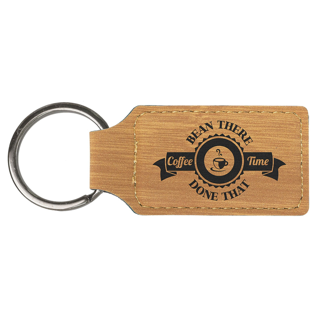 Engraved Leatherette Rectangle Keychain - Bamboo