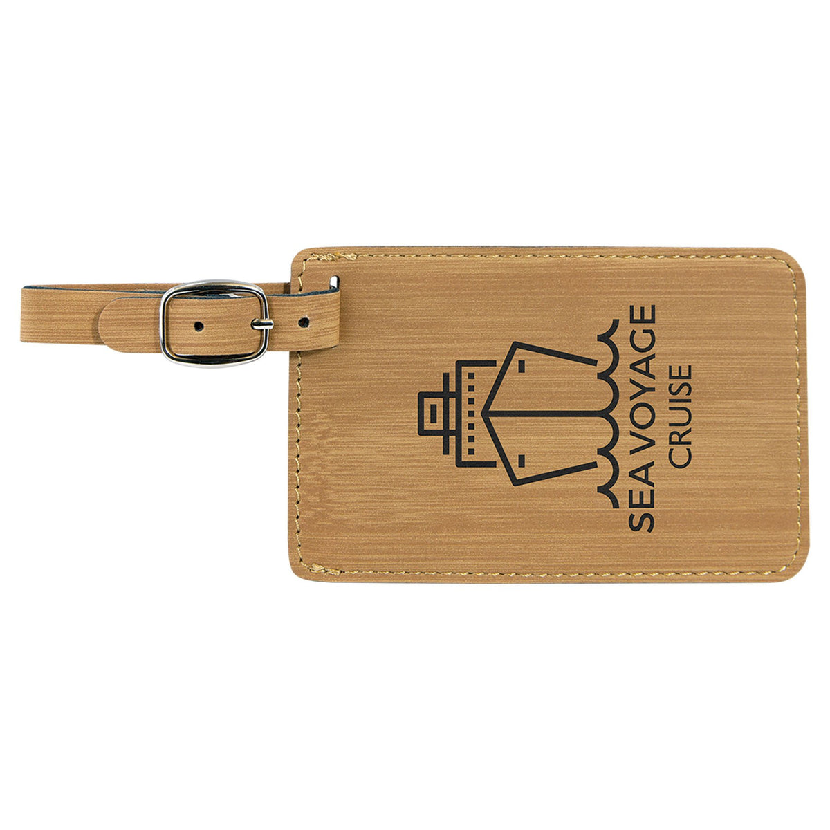 Engraved Leatherette Luggage Tag - Bamboo