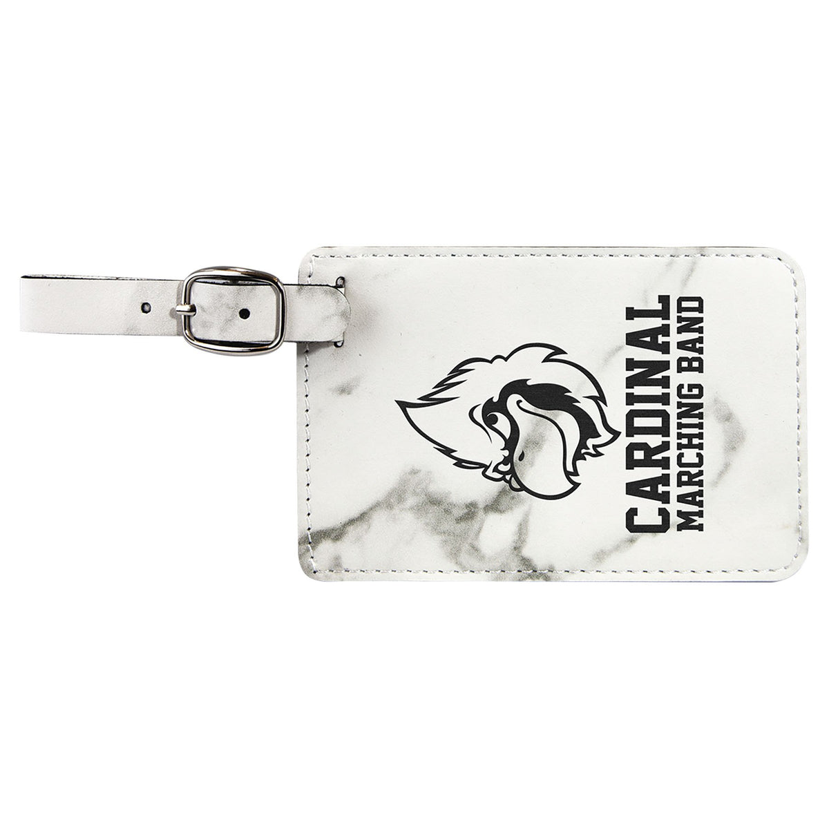 Engraved Leatherette Luggage Tag - White Marble