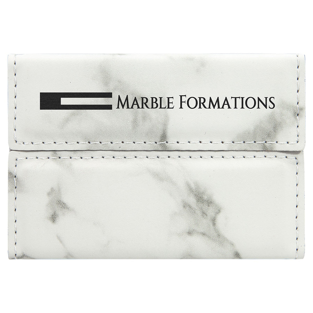 Engraved Leatherette Hard Business Card Holder - White Marble