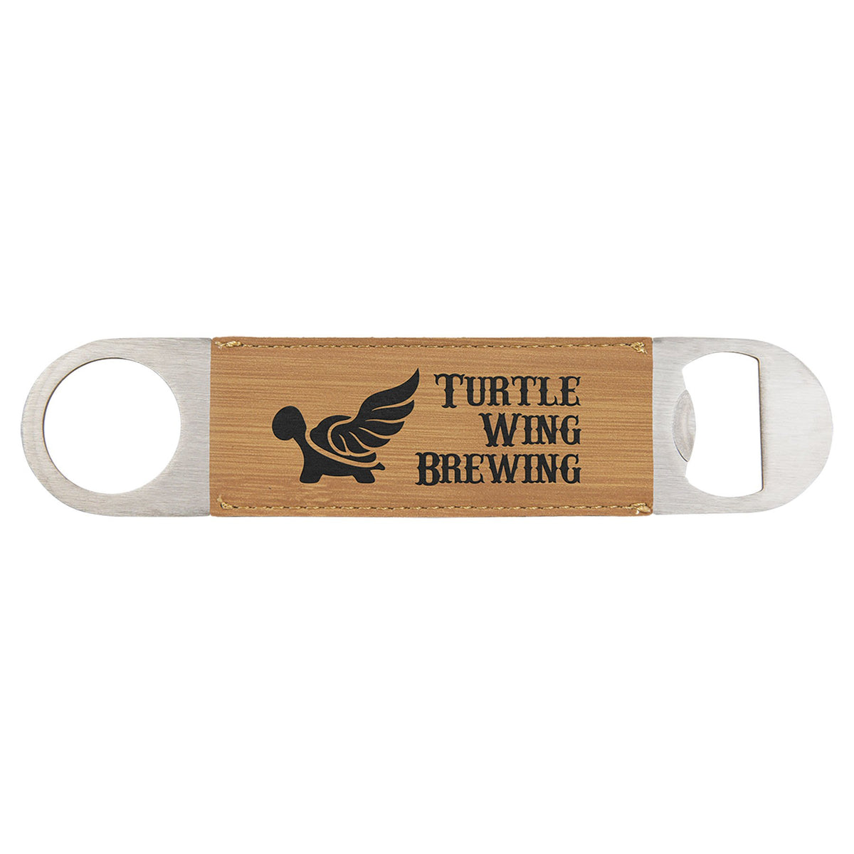 Engraved Leatherette Bottle Opener - Bamboo
