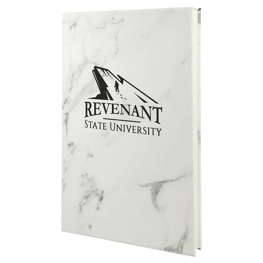 Engraved Leatherette Journal with Lined Notepad - White Marble / 5 1/4 x 8 1/4 in