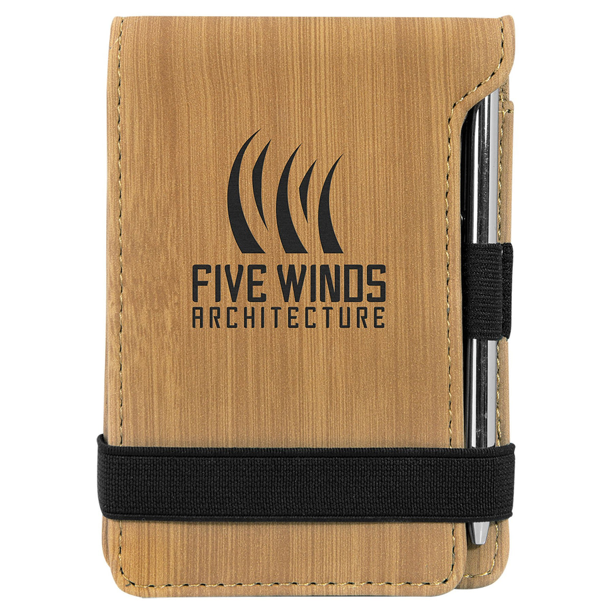 Engraved Leatherette Mini Notepad with Pen - Bamboo
