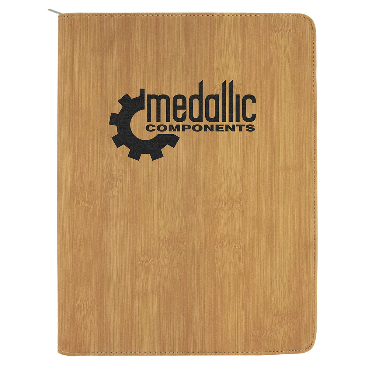 Engraved Leatherette Portfolio with Zipper and Notepad - Bamboo