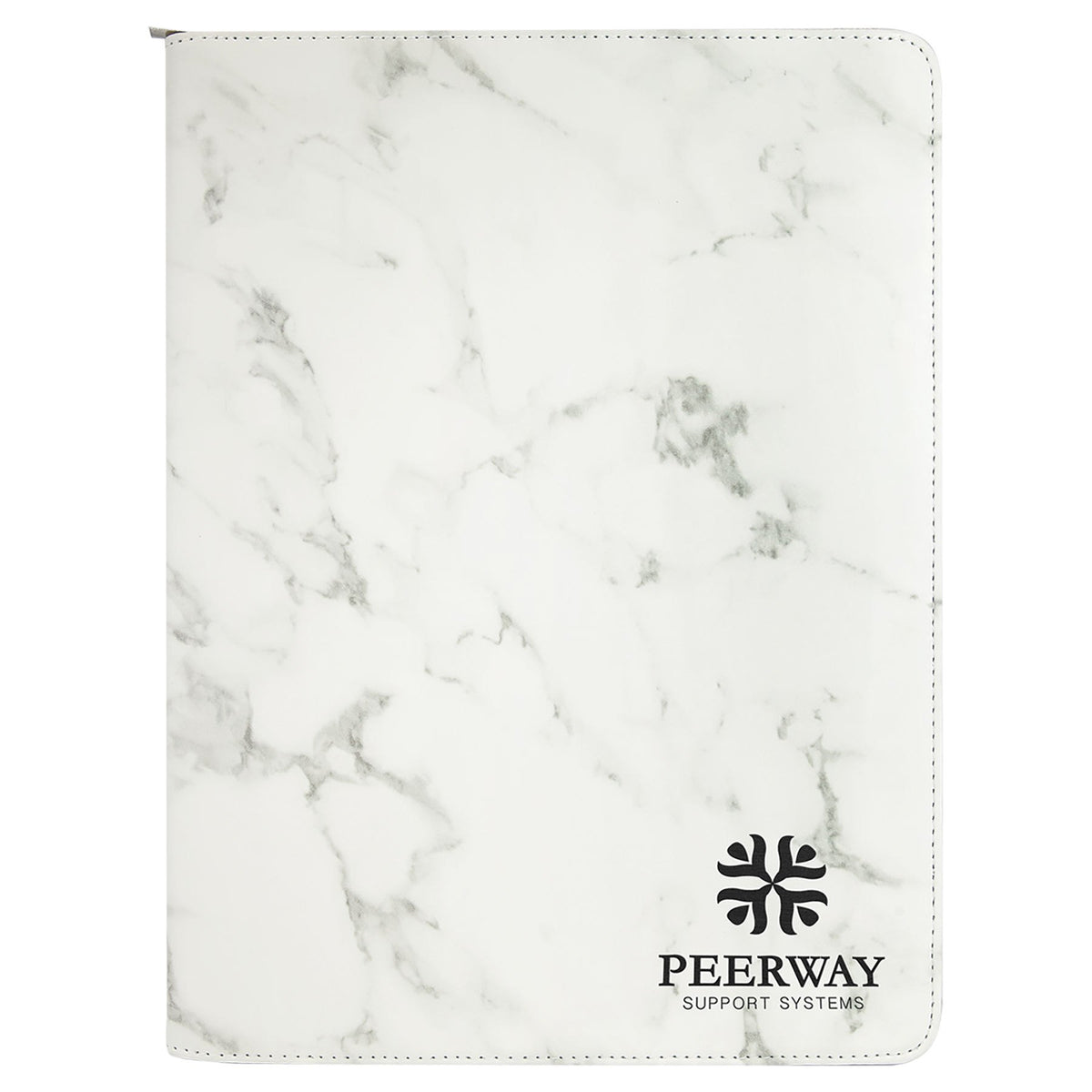 Engraved Leatherette Portfolio with Zipper and Notepad - White Marble