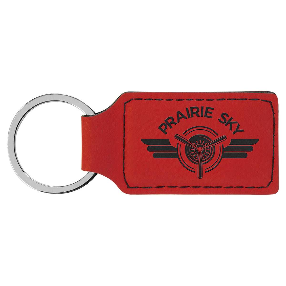 Engraved Leatherette Rectangle Keychain - Red