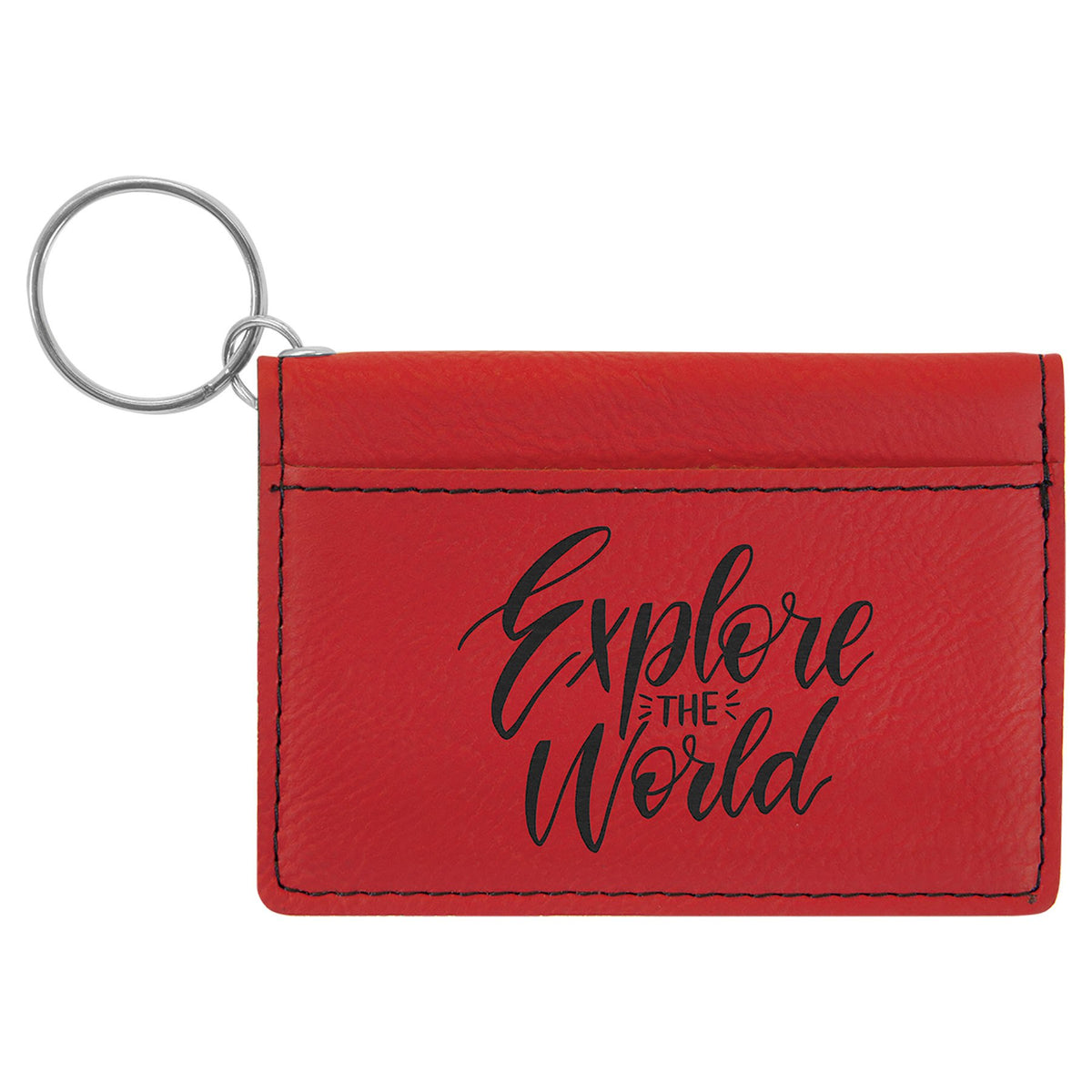 Engraved Leatherette Keychain ID Holder - Red