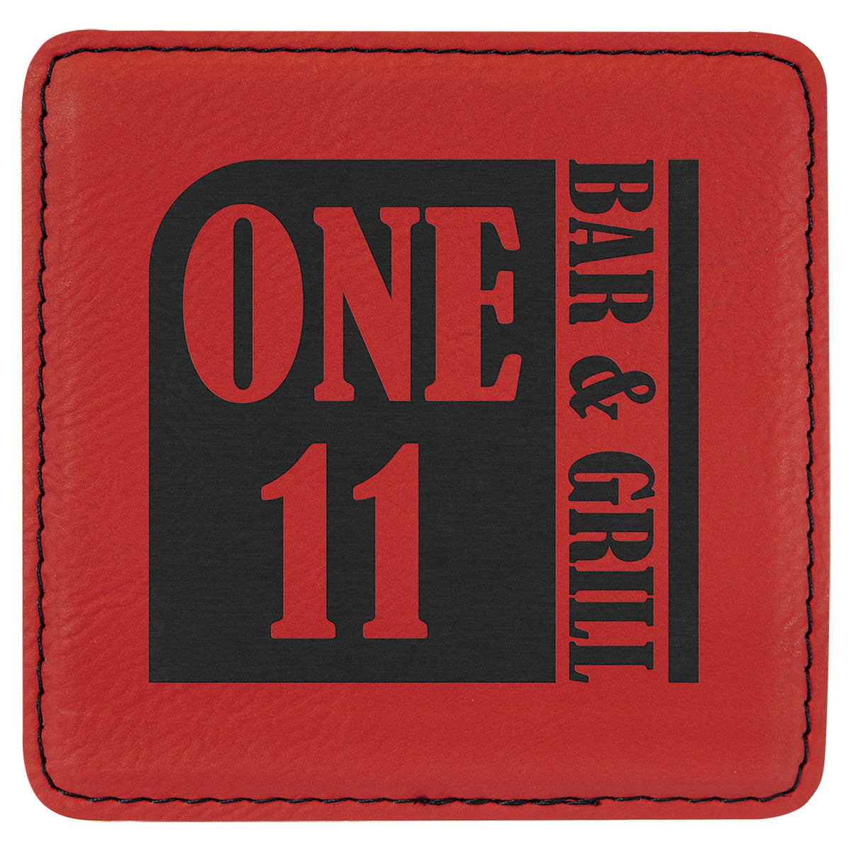Engraved Square Leatherette Coaster - Red