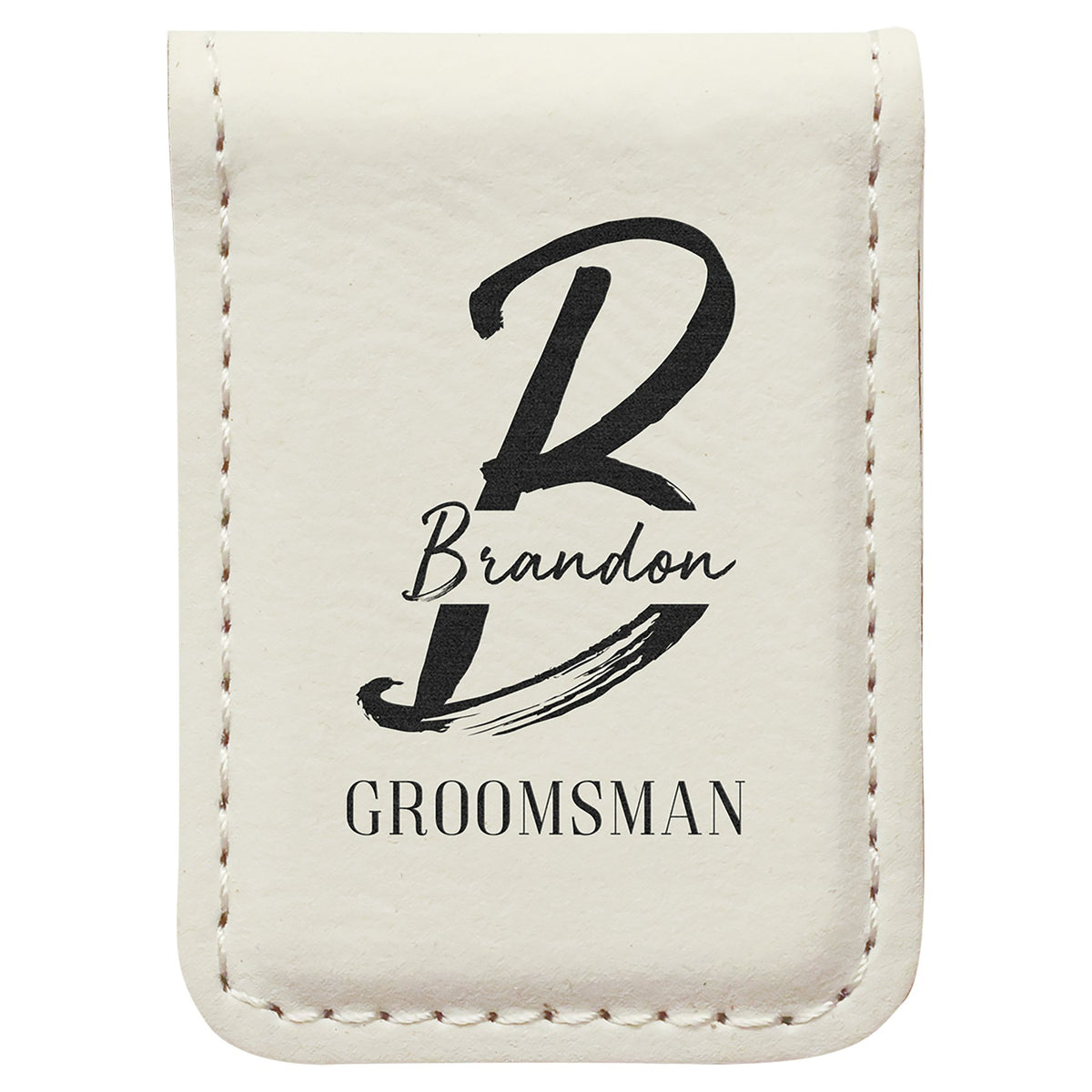 Engraved Leatherette Money Clip - White
