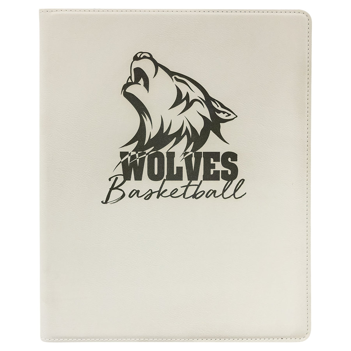Engraved Leatherette Portfolio with Notepad - White / Large (9 1/2 x 12 in)