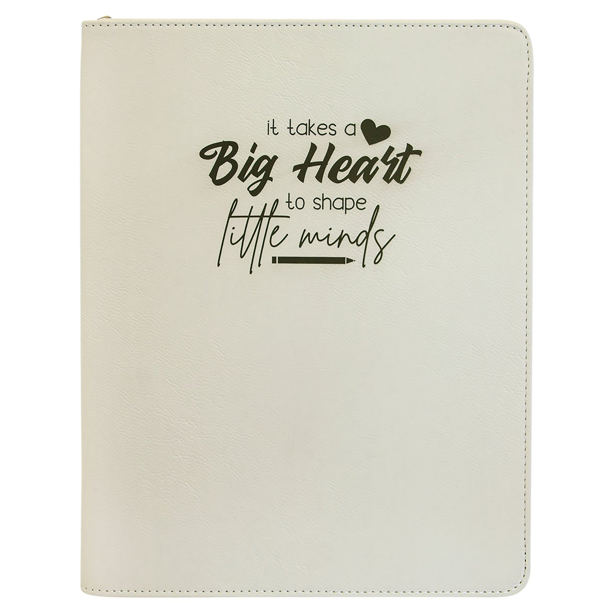 Engraved Leatherette Portfolio with Zipper and Notepad - White