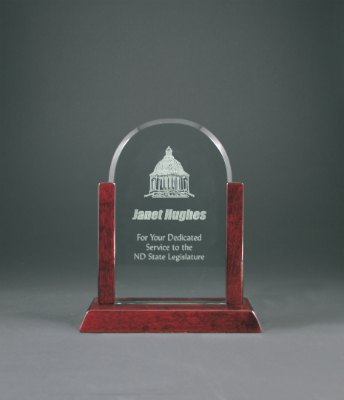 Engraved Gateway Jade Dome Glass Award with Rosewood Finish Base - 8 in