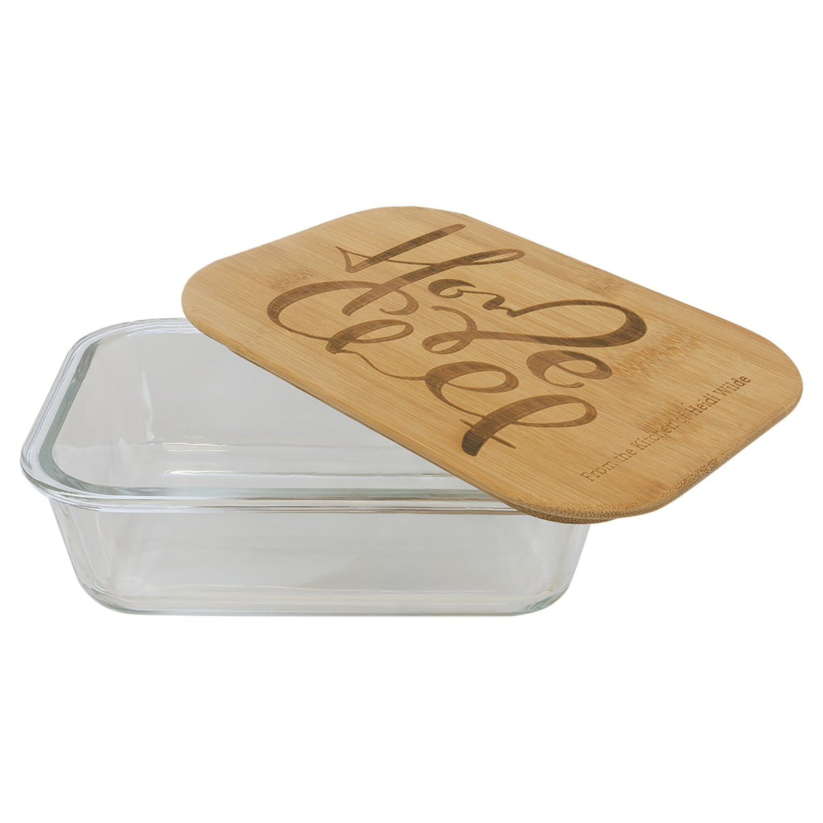Engraved Rectangle Glass Container with Bamboo Lid - 35 oz