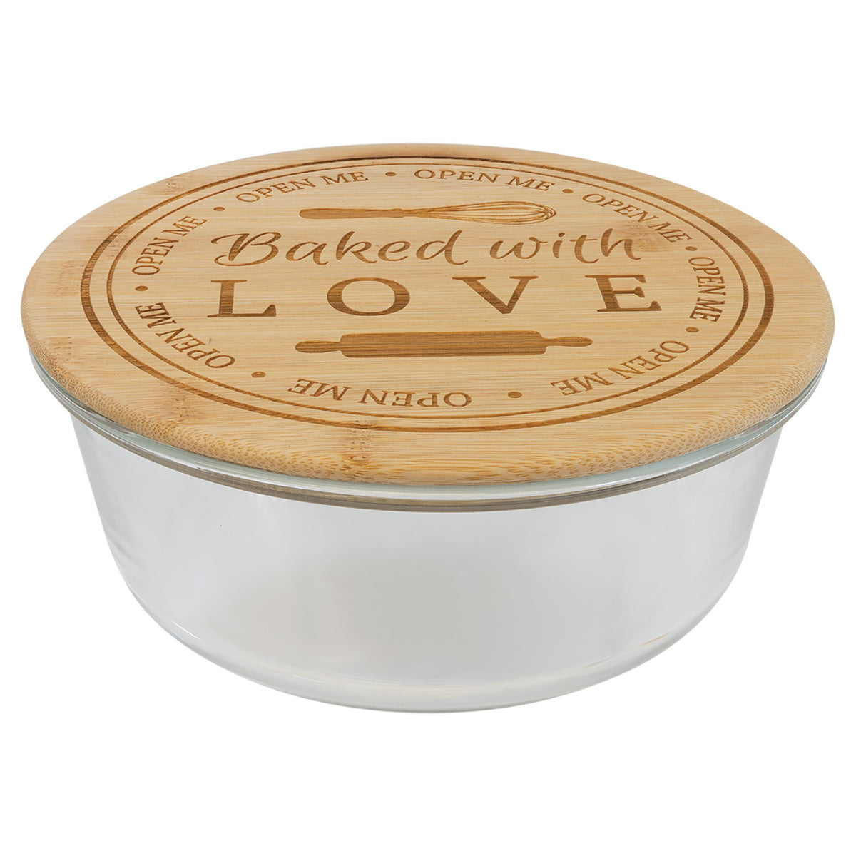 Engraved Round Glass Container with Bamboo Lid - 44 oz