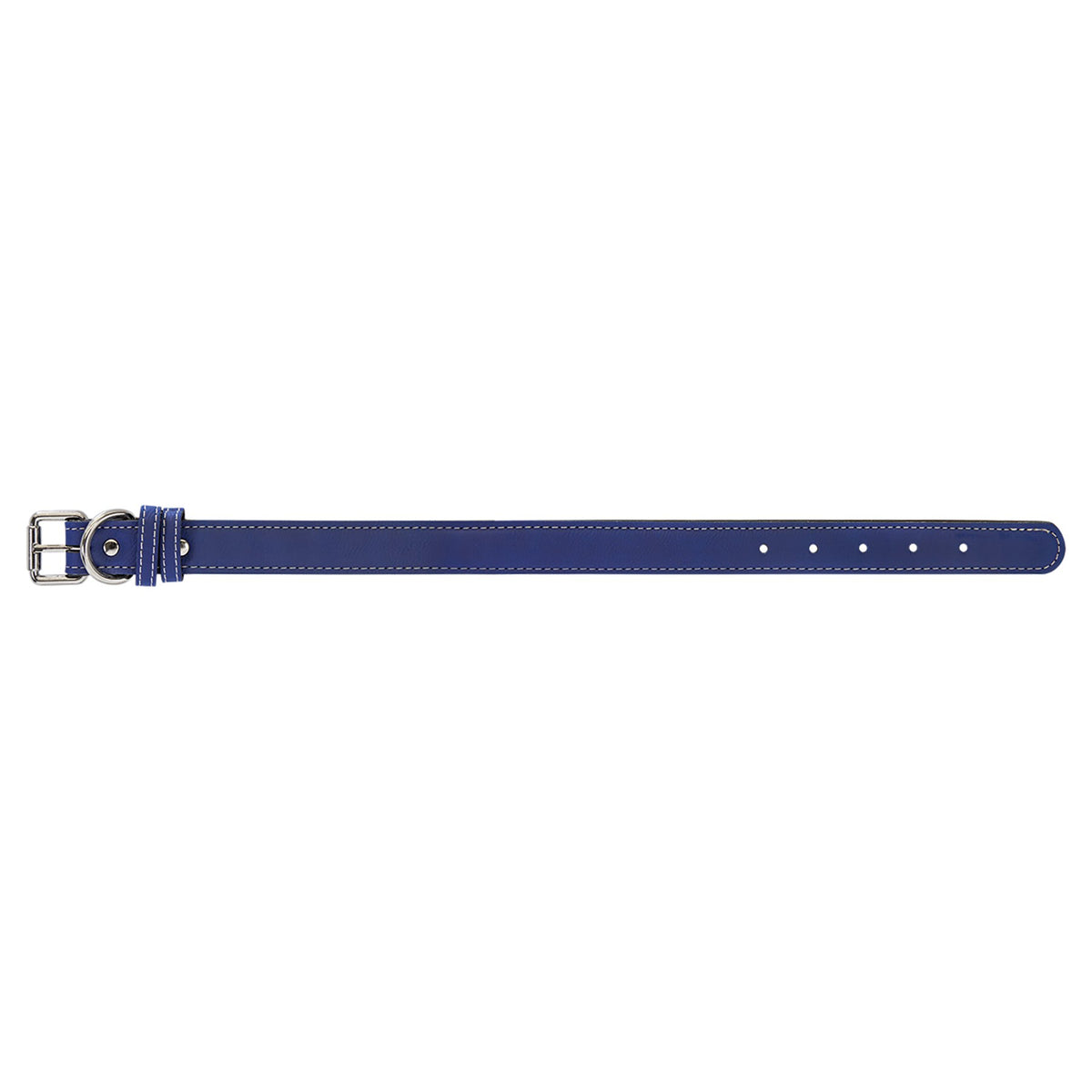 Engraved Leatherette Dog Collar - Blue/Silver / Medium (19 x 1 in)