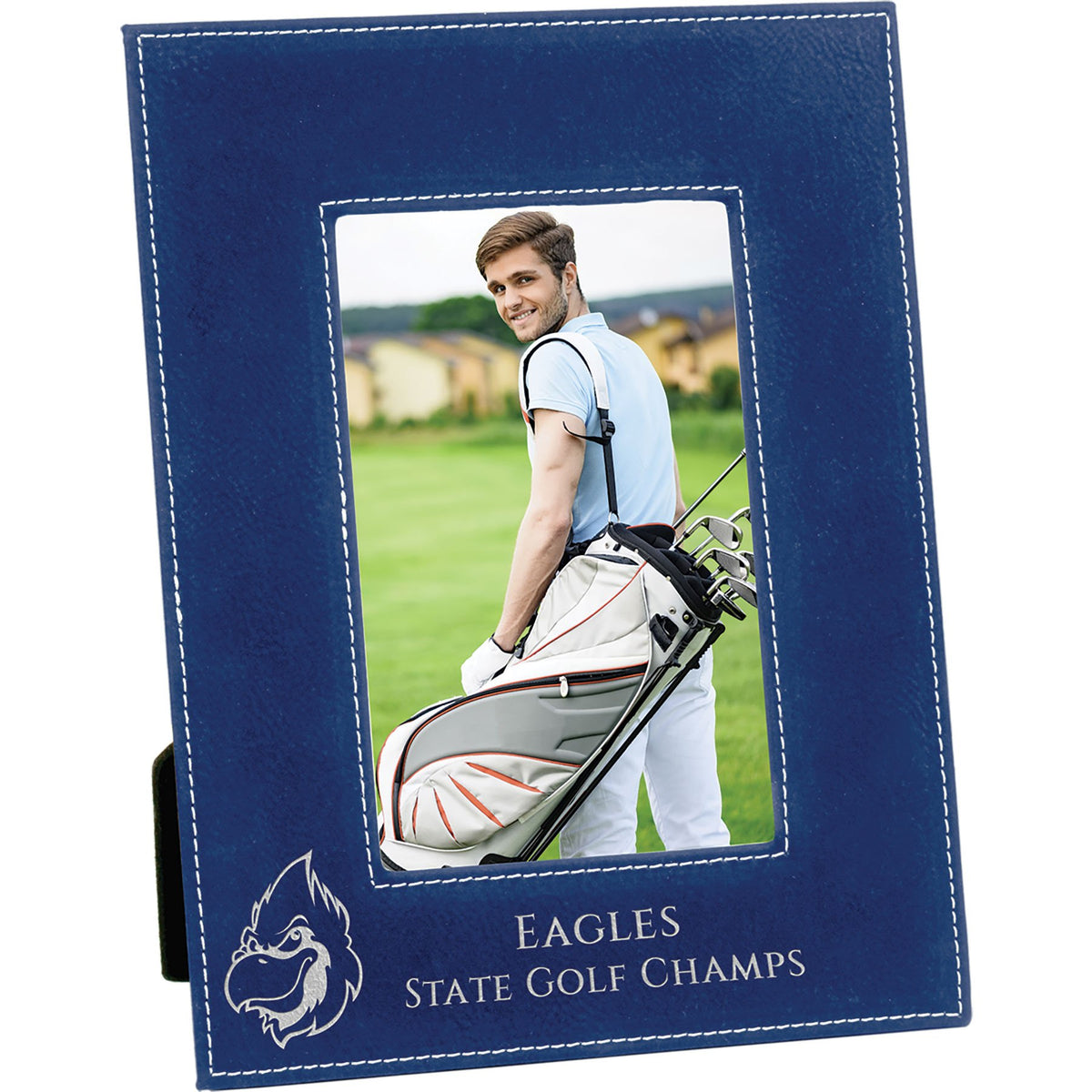 Engraved Leatherette Photo Frame - Blue/Silver / 4 x 6 in