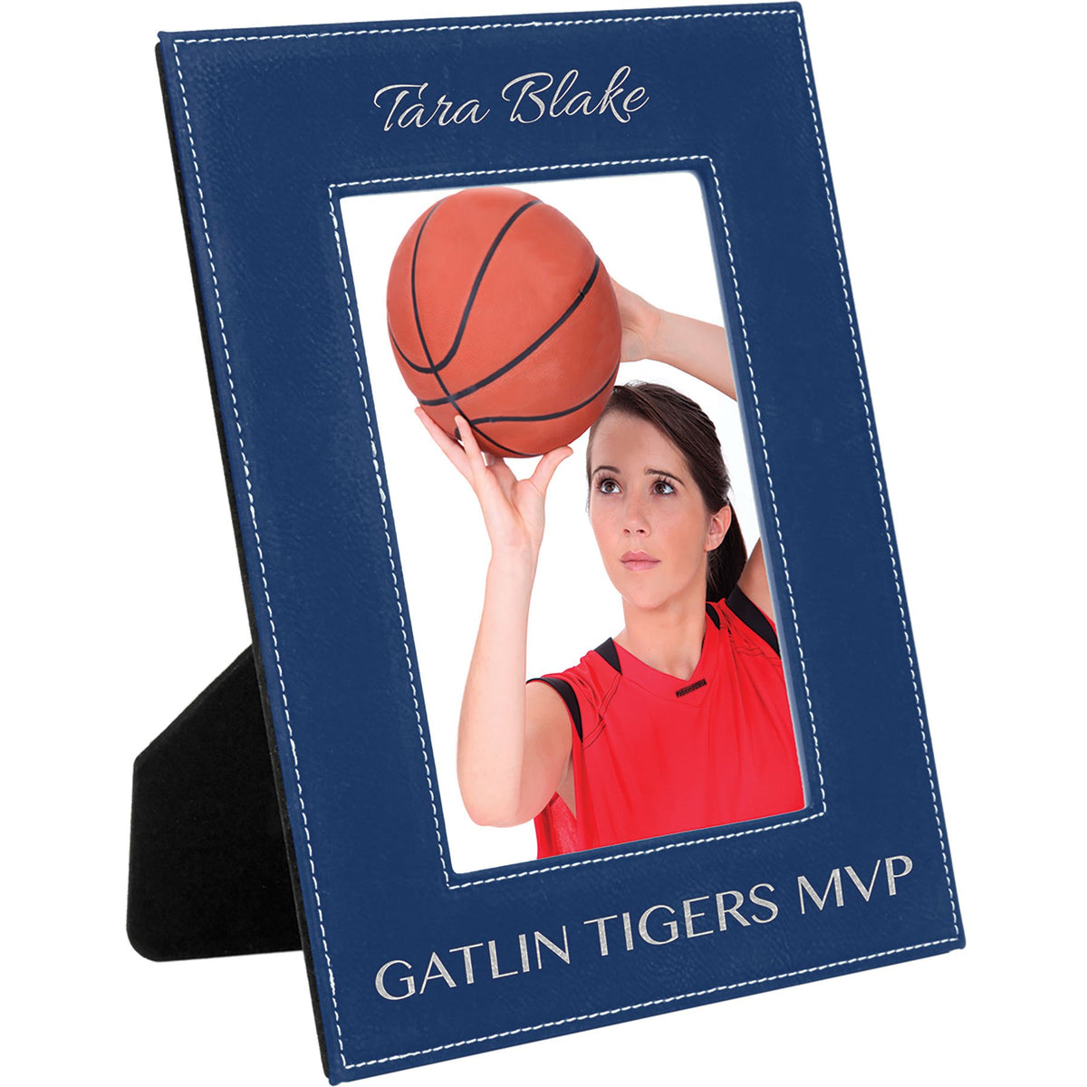 Engraved Leatherette Photo Frame - Blue/Silver / 5 x 7 in
