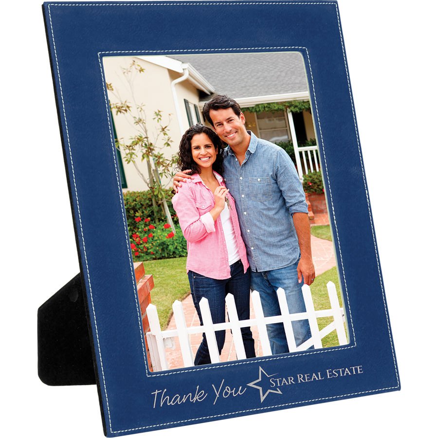Engraved Leatherette Photo Frame - Blue/Silver / 8 x 10 in