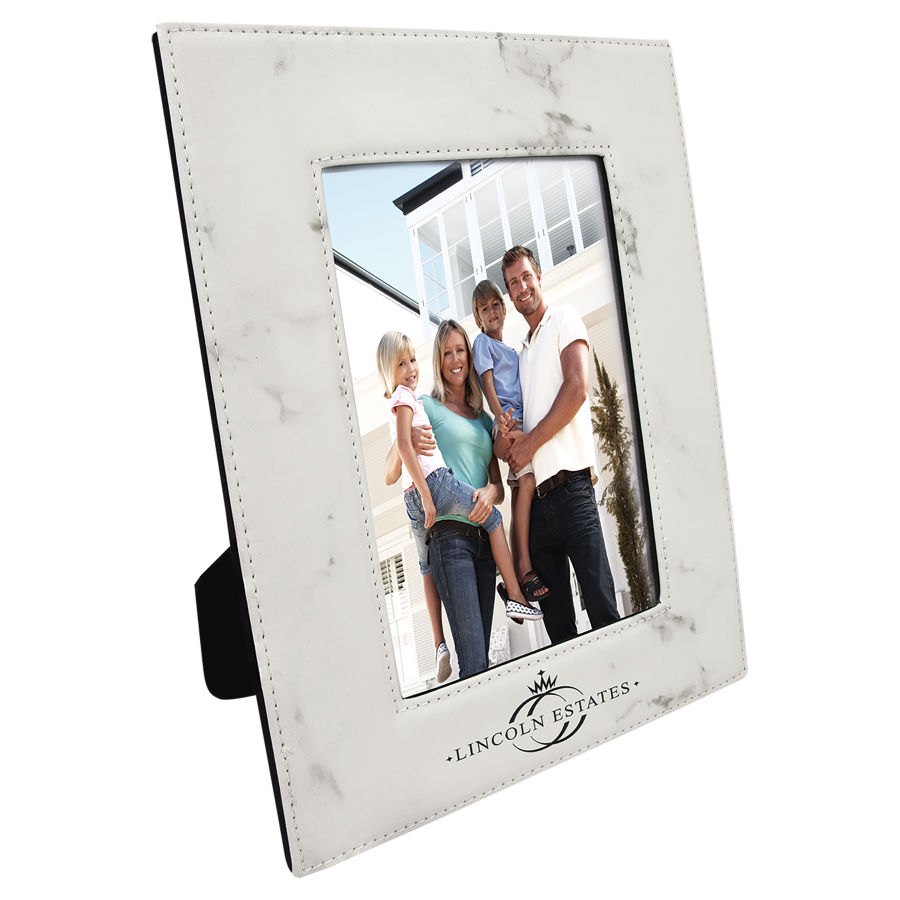 Engraved Leatherette Photo Frame - White Marble / 5 x 7 in