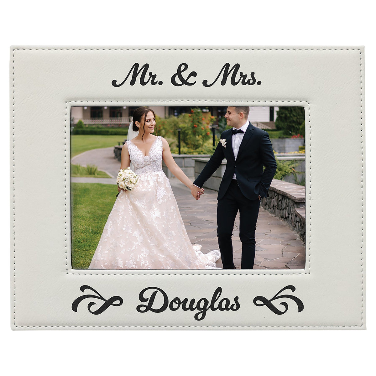 Engraved Leatherette Photo Frame - White / 5 x 7 in