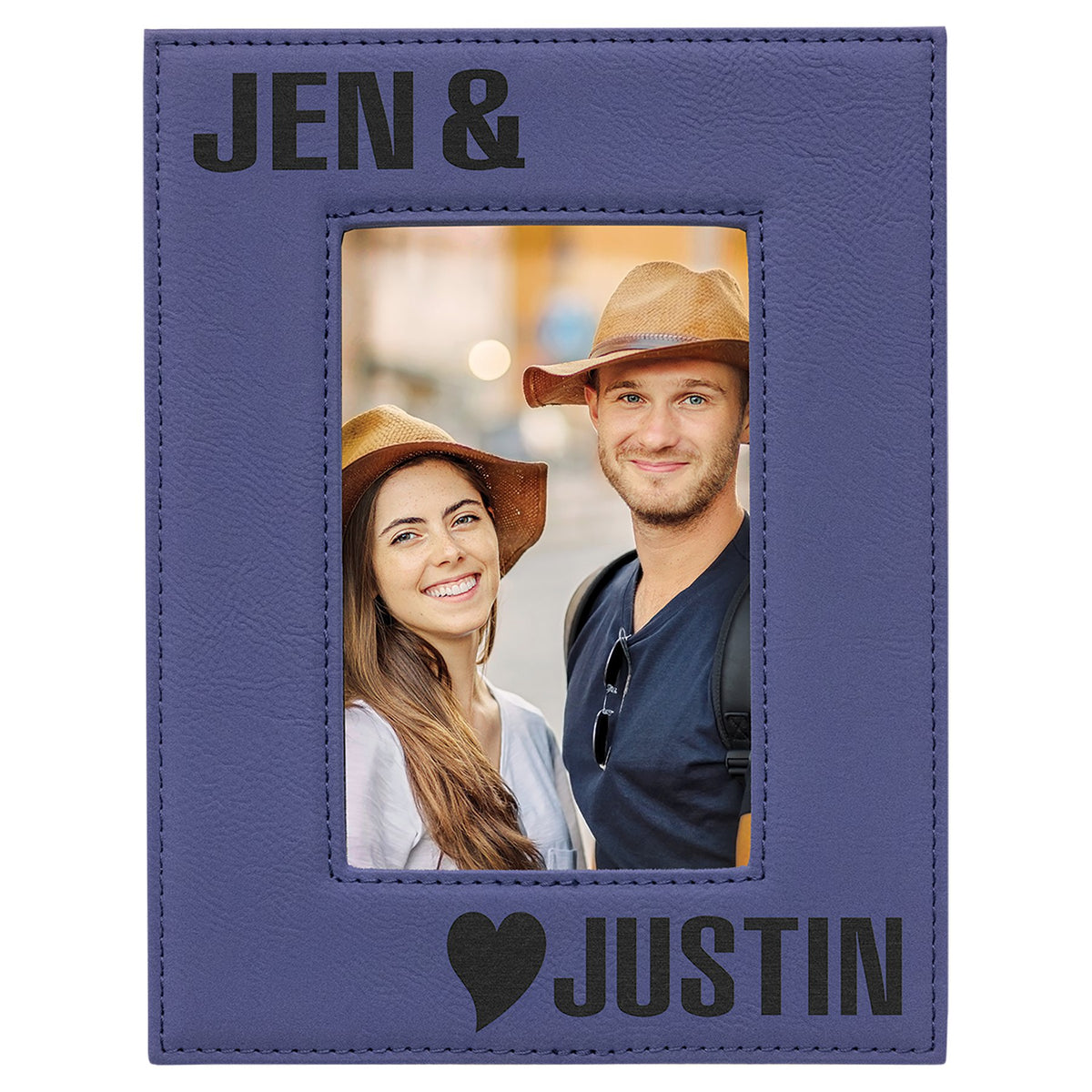 Engraved Leatherette Photo Frame - Purple / 4 x 6 in