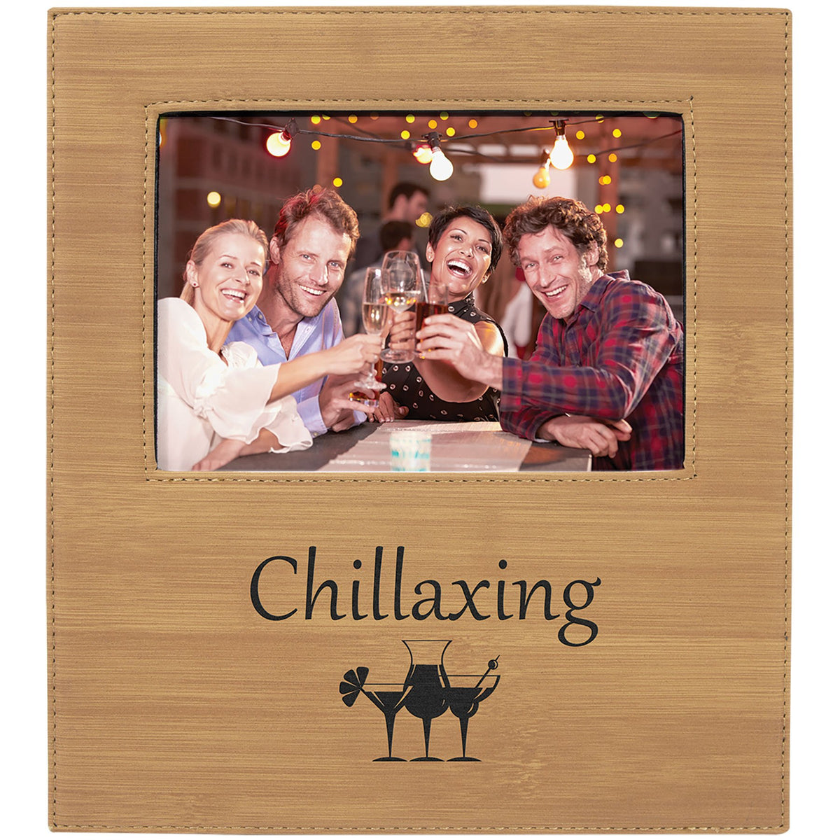 Engraved Leatherette Photo Frame with Personalization Area - Bamboo / 5 x 7 in