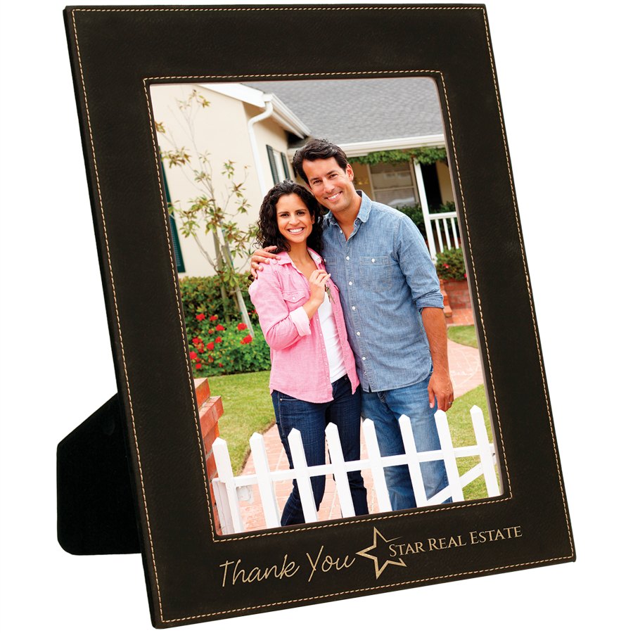 Engraved Leatherette Photo Frame - Black/Gold / 8 x 10 in