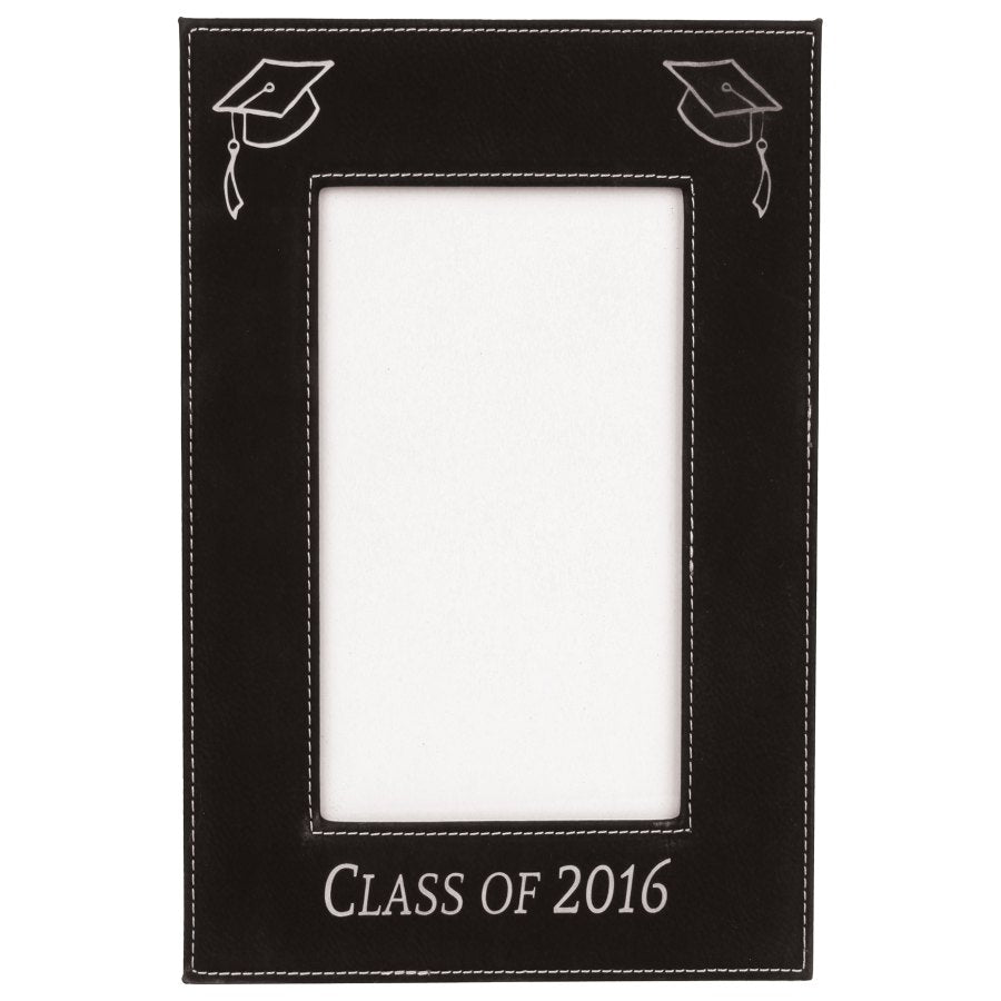 Engraved Leatherette Photo Frame - Black/Silver / 4 x 6 in