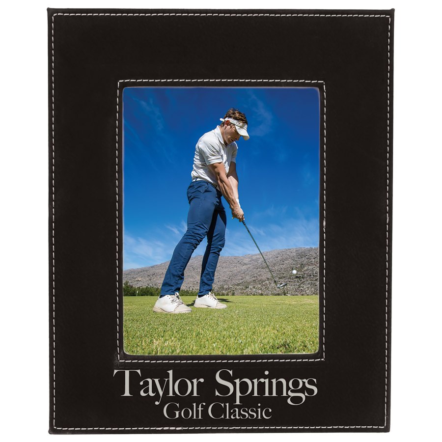 Engraved Leatherette Photo Frame - Black/Silver / 5 x 7 in