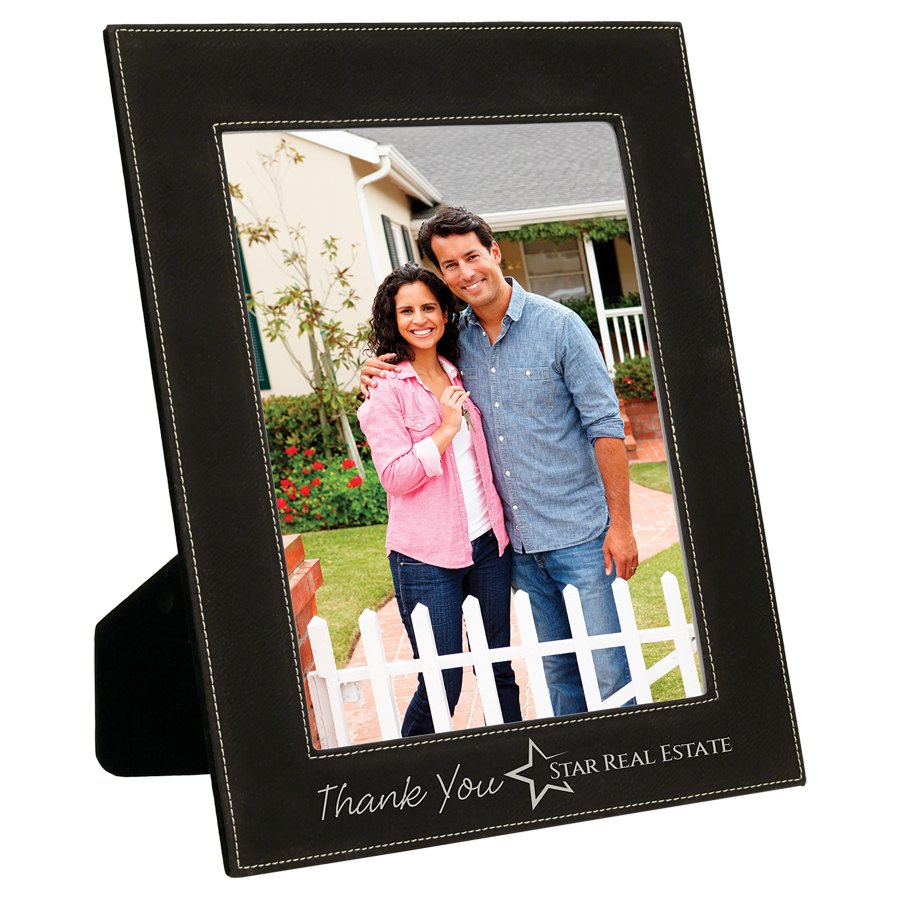 Engraved Leatherette Photo Frame - Black/Silver / 8 x 10 in