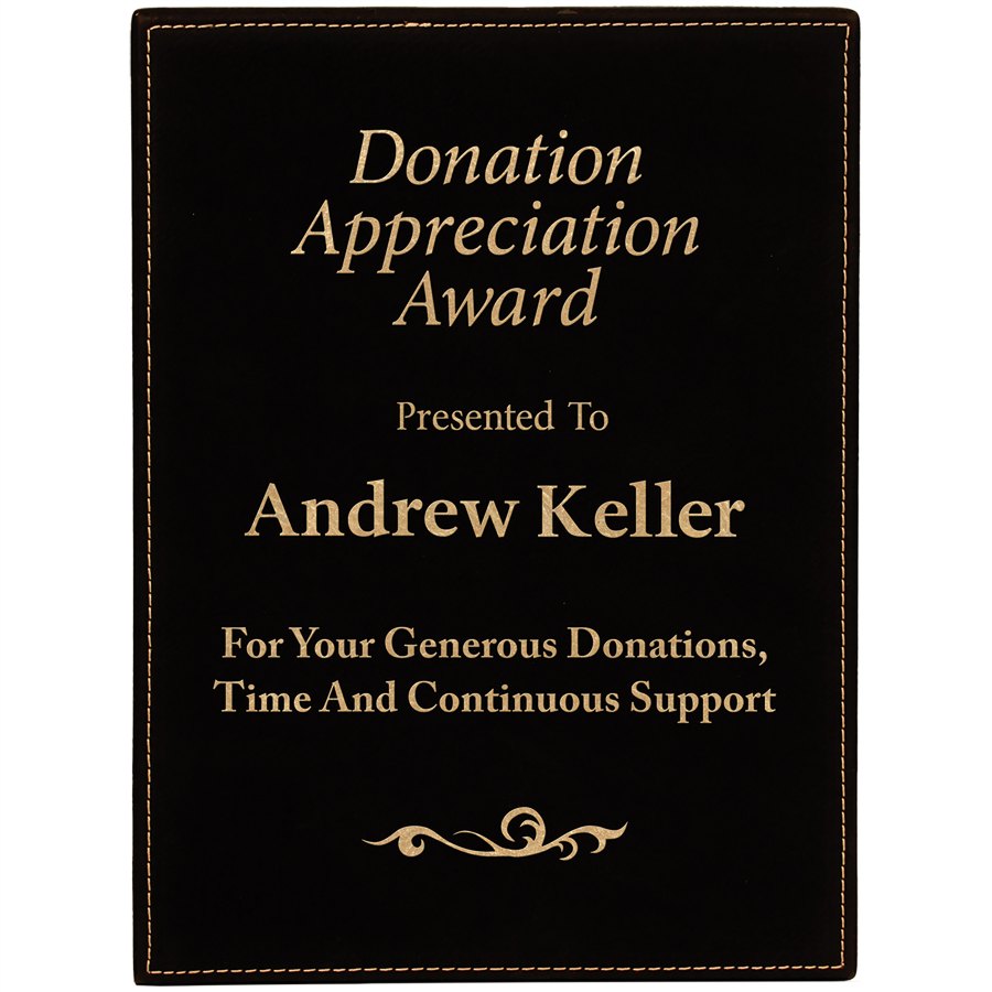 Engraved Leatherette Plaque - Black/Gold / 9 x 12 in