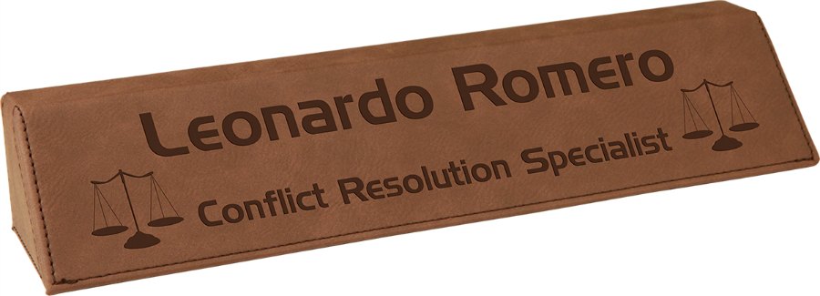 Engraved Leatherette Desk Wedge - Dark Brown / 10 1/2 in