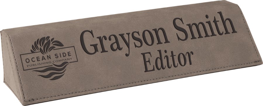 Engraved Leatherette Desk Wedge - Gray / 8 1/2 in