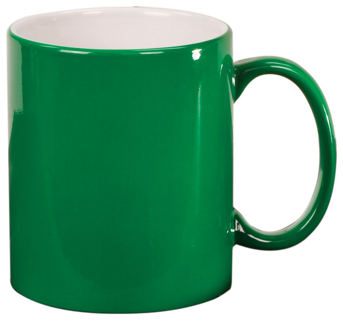 Engraved 11 oz Round Ceramic Coffee Mug - Green