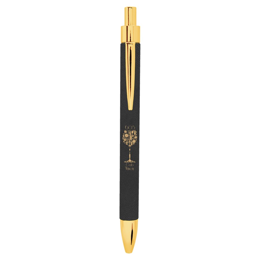 Engraved Leatherette Pen - Black/Gold