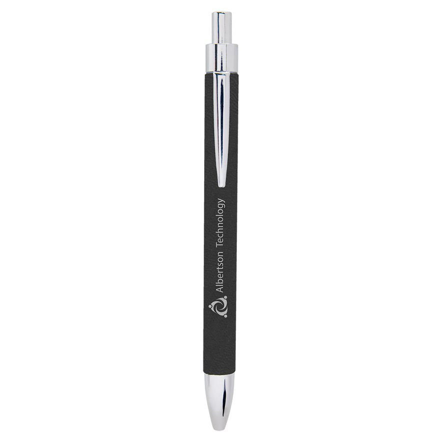 Engraved Leatherette Pen - Black/Silver
