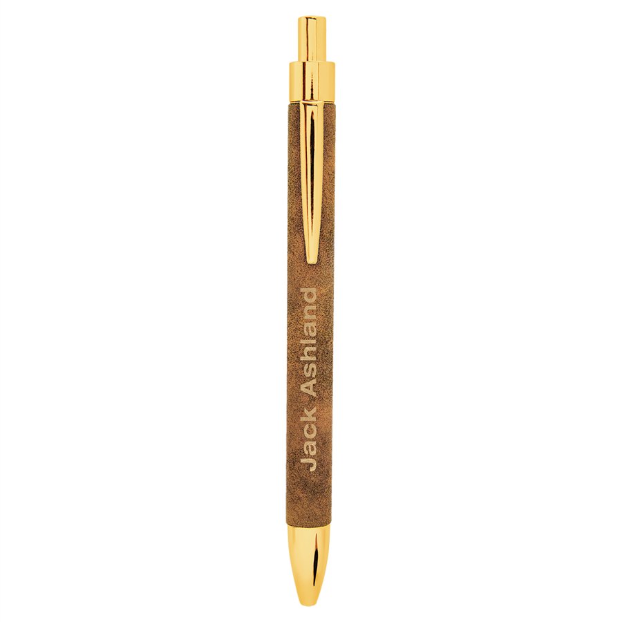 Engraved Leatherette Pen - Rustic/Gold