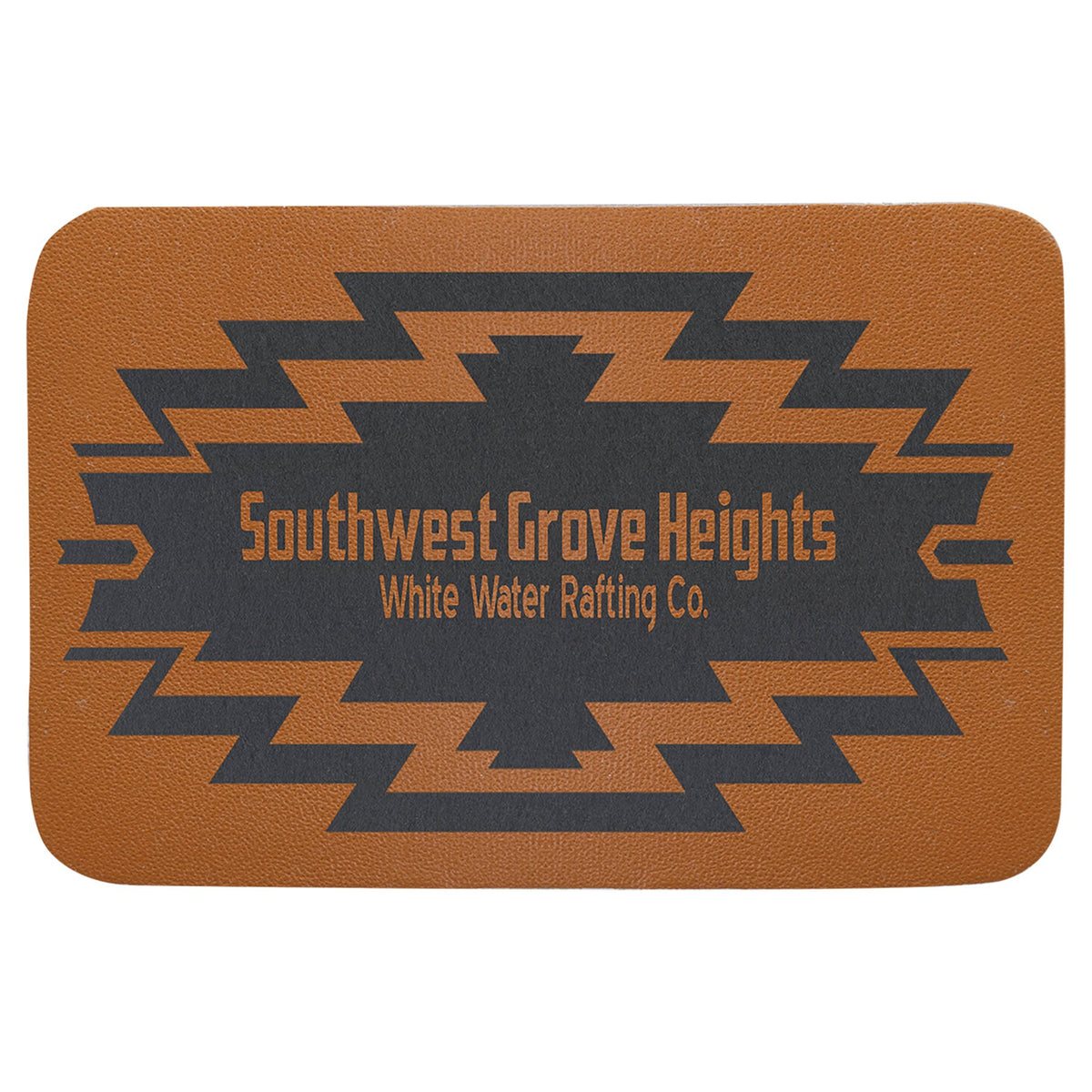 Engraved Rectangle Genuine Leather Patch with Adhesive - Caramel