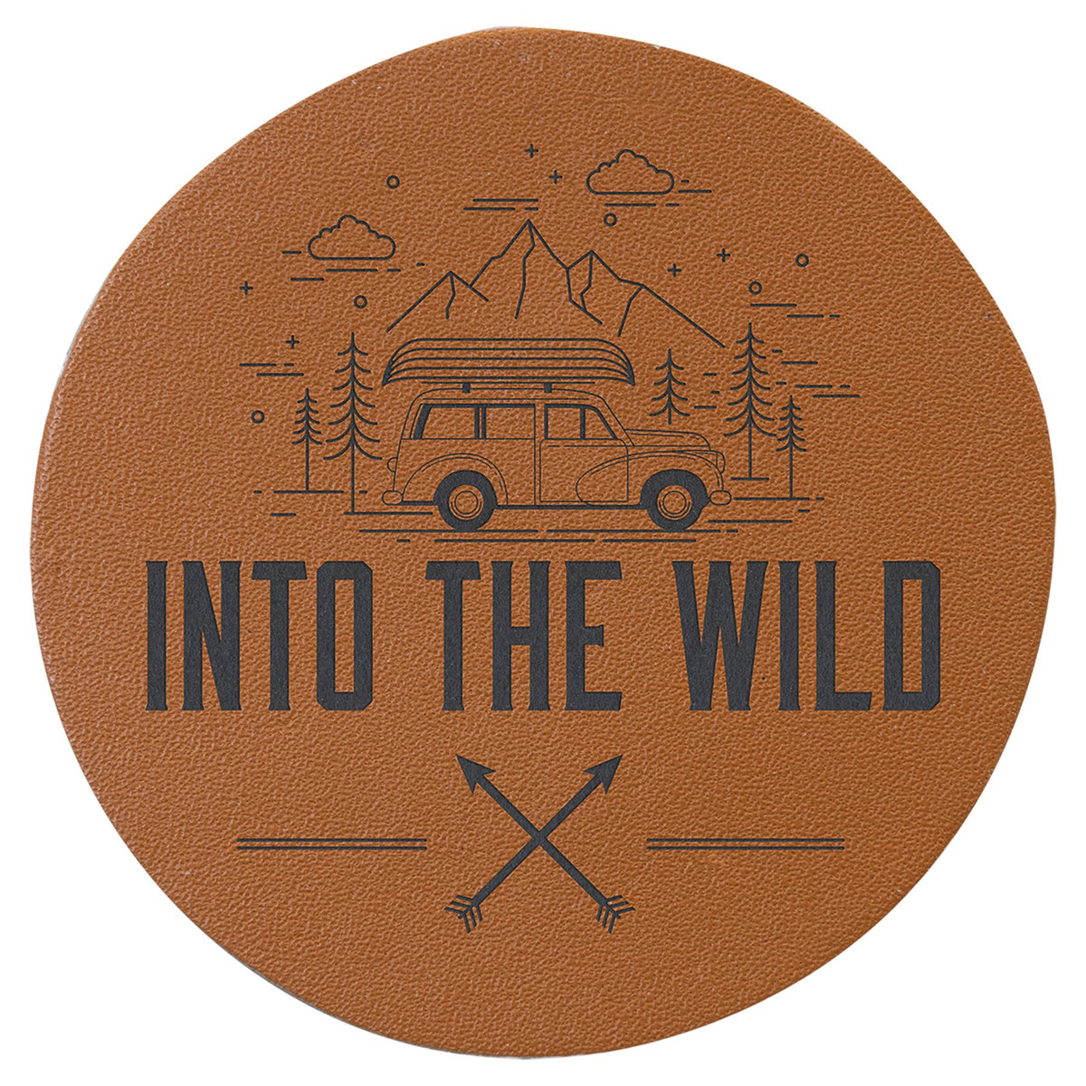 Engraved Round Genuine Leather Patch with Adhesive - Caramel