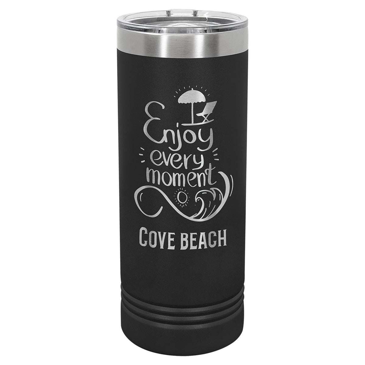 Engraved Polar Camel 22 oz Skinny Tumbler with Slider Lid - Black