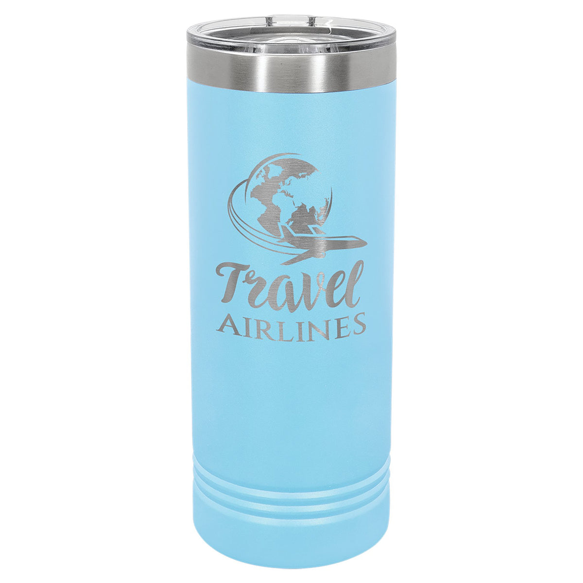 Engraved Polar Camel 22 oz Skinny Tumbler with Slider Lid - Light Blue