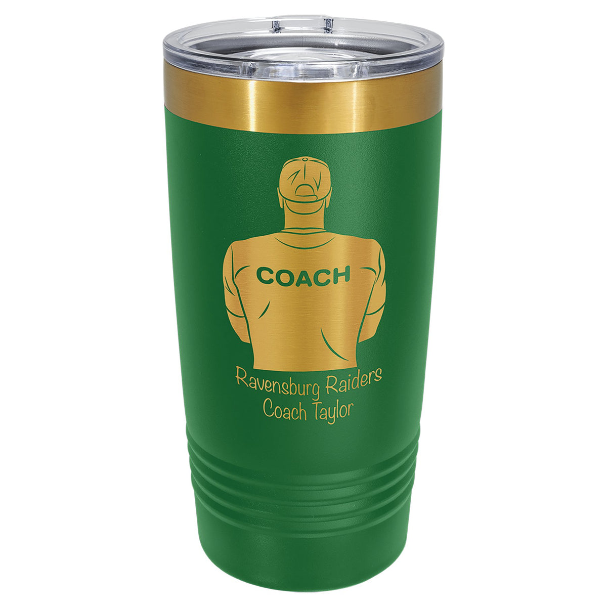 Engraved Polar Camel Ringneck Tumbler with Slider Lid - Green/Bright Gold / 20 oz