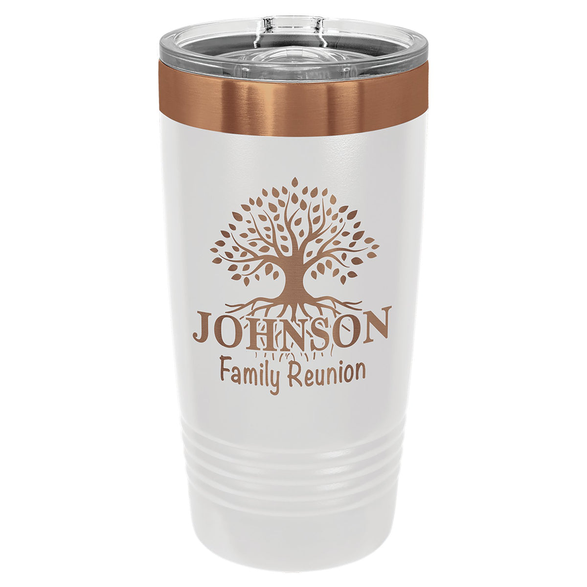 Engraved Polar Camel Ringneck Tumbler with Slider Lid - White/Rose Gold / 20 oz