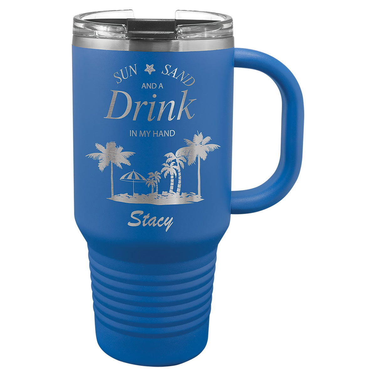 Engraved Polar Camel Travel Mug with Handle and Straw - Royal Blue / 32 oz