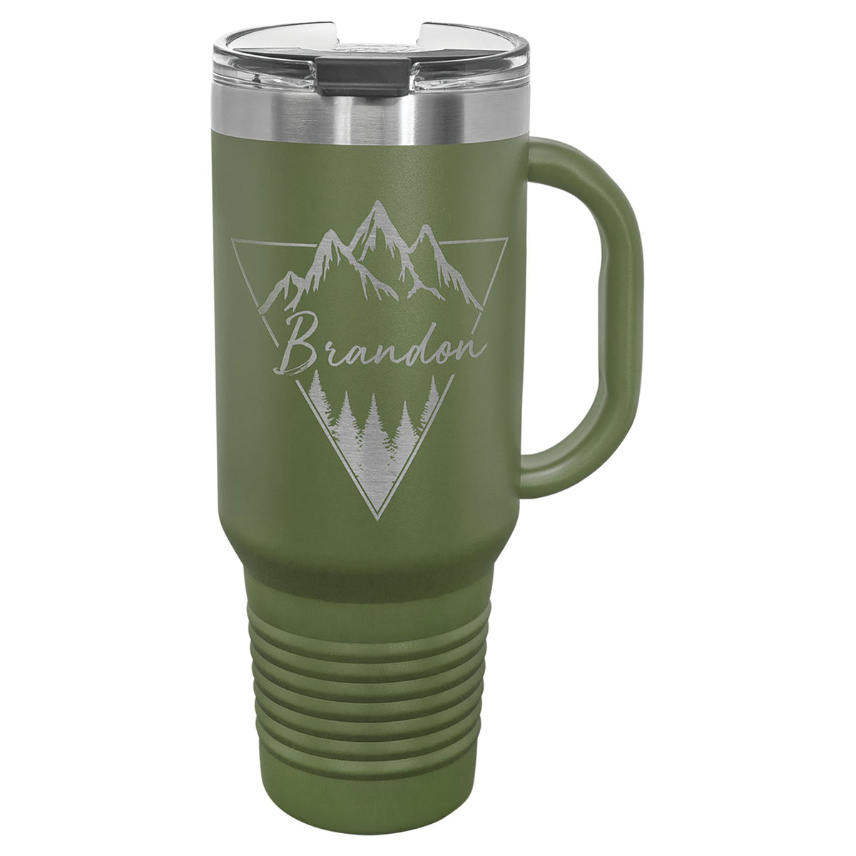 Engraved Polar Camel Travel Mug with Handle and Straw - Olive Green / 40 oz